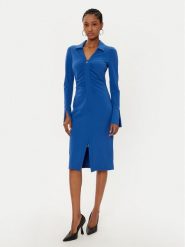 Patrizia Pepe Sukienka koktajlowa 8A1452/J129-CA37 Niebieski Slim Fit. Niebieskie sukienki Patrizia Pepe, bez wzorów, z syntetyku, wizytowe, bez kołnierzyka, bez ramiączek. Za 829.99 zł.