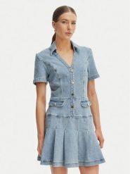 Morgan Sukienka jeansowa 251-RTALA Błękitny Slim Fit. Niebieskie sukienki Morgan, bez wzorów, z bawełny, bez kołnierzyka, bez ramiączek. Za 399.99 zł.