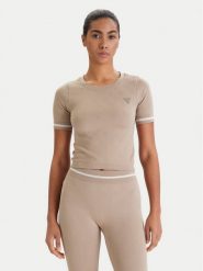 Guess T-Shirt V6RP02 Z4692 Beżowy Slim Fit. Brązowe t-shirty Guess, s, z aplikacjami, z syntetyku, bez kołnierzyka, bez ramiączek. Za 219.99 zł.