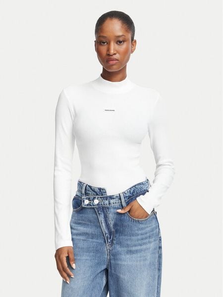 Guess Jeans Bluzka W6BP06 K5471 Biały Slim Fit. Białe bluzki Guess Jeans, xl, z aplikacjami, z bawełny, bez kołnierzyka, bez ramiączek. Za 199.99 zł.