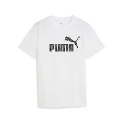 Młodzieżowa koszulka Essentials Camo PUMA White. Biała bluzki Puma, m, bez wzorów, eleganckie, bez kołnierzyka, bez ramiączek. Za 89.00 zł.