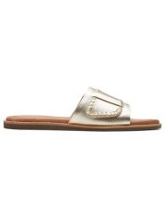 Clarks Skórzane klapki "Maritime Mule" w kolorze złotym rozmiar: 38. Żółte klapki Clarks, bez wzorów, z otwartym noskiem, bez obcasa. Za 202.50 zł.