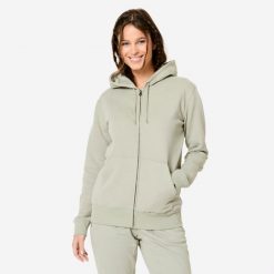 Bluza na zamek damska Domyos Gym & Pilates. Zielone bluzy DOMYOS, xl, bez wzorów, z bawełny, bez kaptura. Za 89.99 zł.