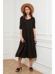 Plume Lniana sukienka "Depay" w kolorze czarnym rozmiar: XXL. Czarne sukienki Plume, xxl, bez wzorów, ze lnu, bez kołnierzyka, bez ramiączek, midi. Za 229.46 zł.