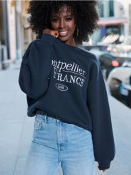 Bluza - granatowy. Niebieskie bluzy Sinsay, l, bez wzorów, bez kaptura. Za 35.99 zł.