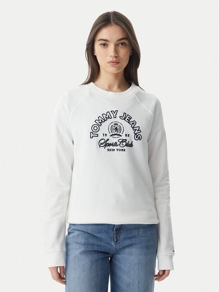 Tommy Jeans Bluza Heritage Logo DW0DW22821 Biały Regular Fit. Białe bluzy Tommy Jeans, l, bez wzorów, z bawełny, bez kaptura. Za 396.99 zł.