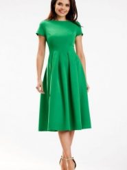 Sukienka Model A569 Green - awama. Zielone sukienki Awama, l, bez wzorów, z elastanu, bez kołnierzyka, plus size, bez ramiączek, midi, rozkloszowane. Za 278.53 zł.