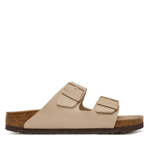 Klapki Birkenstock. Brązowe klapki Birkenstock, bez wzorów, bez obcasa. Za 381.99 zł.