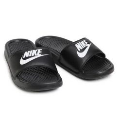Klapki Sportowe Damskie Nike WMNS Benassi JDI. Czarne klapki Nike, bez wzorów, bez obcasa. Za 158.40 zł.