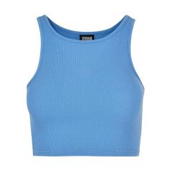 Damski prążkowany crop top Urban Classics. Niebieskie topy Urban Classics, bez wzorów, prążkowane, bez kołnierzyka, bez ramiączek. Za 67.50 zł.