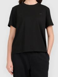 4F Koszulka w kolorze czarnym rozmiar: L. Czarne bluzki 4f, l, bez wzorów, z bawełny, bez kołnierzyka, bez ramiączek. Za 26.99 zł.