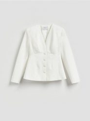 Taliowana marynarka - biały. Białe marynarki i żakiety Reserved, l, bez wzorów, z tkaniny. Za 239.99 zł.