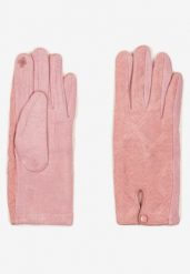 Różowe Rękawiczki z Bawełną Ozdobione Rombami i Guzikiem Fenemi. Czerwone rękawiczki Renee, bez wzorów, z bawełny, eleganckie. Za 24.99 zł.