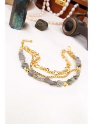 Pierres delicates Pozłacana bransoletka z labradorytami rozmiar: onesize. Szare bransoletki Pierres delicates, z labradorytem, pozłacane. Za 39.99 zł.