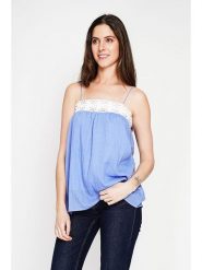 Le Jardin du Lin Lniany top w kolorze błękitnym rozmiar: 42. Niebieskie topy Le jardin du lin, bez wzorów, z koronki, bez kołnierzyka, bez ramiączek. Za 100.99 zł.