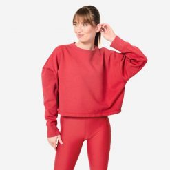 Bluza damska Domyos Gym & Pilates crop. Czerwone bluzy DOMYOS, xs, bez wzorów, z bawełny, bez kaptura. Za 89.99 zł.