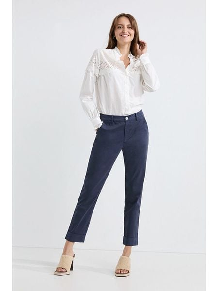 Josephine & Co Spodnie chino "Les" w kolorze granatowym rozmiar: 34. Niebieskie spodnie materiałowe Josephine & Co, na co dzień, bez wzorów, z podwyższonym stanem. Za 231.13 zł.