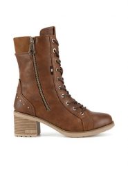 Mustang Botki 1441-508-307 Brązowy. Brązowe botki Mustang, bez wzorów, z materiału, bez obcasa, na słupku, bez zapięcia. Za 399.99 zł.