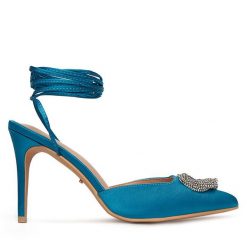 Sandały DeeZee. Niebieskie sandały DeeZee, bez wzorów, bez obcasa, na szpilce, bez zapięcia. Za 159.99 zł.