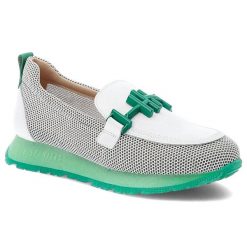 Biało-Zielone Półbuty Hispanitas Stylowe Wsuwane Obuwie Damskie. Białe półbuty wsuwane Hispanitas, z aplikacjami, z jeansu, eleganckie, bez obcasa, bez zapięcia. Za 599.00 zł.