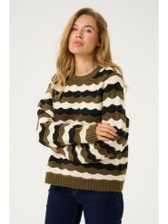CULTURE Sweter "Anthonia" w kolorze oliwkowo-kremowo-czarnym rozmiar: L/XL. Brązowe swetry Culture, l, bez wzorów, z wełny, bez ramiączek. Za 140.53 zł.