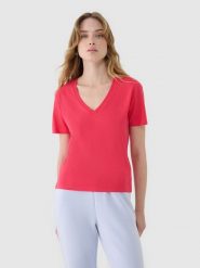 4F T-shirt oversize z modalem damski - różowy S. Czerwone t-shirty 4f, s, bez wzorów, z bawełny, bez kołnierzyka, bez ramiączek. W wyprzedaży za 39.99 zł.