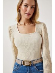 Happiness Istanbul Koszulka w kolorze kremowym rozmiar: 42. Brązowe bluzki Happiness Istanbul, bez wzorów, bez kołnierzyka, bez ramiączek. Za 65.99 zł.