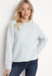 Jasnoniebieski Klasyczny Sweter z Wełną Stinella. Niebieskie swetry Born2be, na zimę, m, z aplikacjami, z jeansu, bez ramiączek. Za 44.99 zł.
