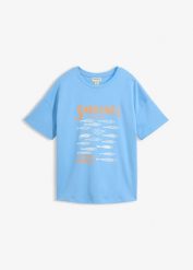 T-shirt z grubej bawełny organicznej. Niebieskie t-shirty bonprix, bez wzorów, z bawełny, bez kołnierzyka, bez ramiączek. Za 57.99 zł.