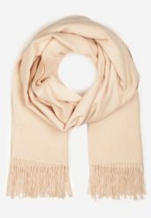 Jasnobeżowy Szalik z Tkaniny Wykończony Frędzlami Teofilla. Brązowe szaliki Born2be, bez wzorów, z tkaniny, klasyczne. Za 34.99 zł.