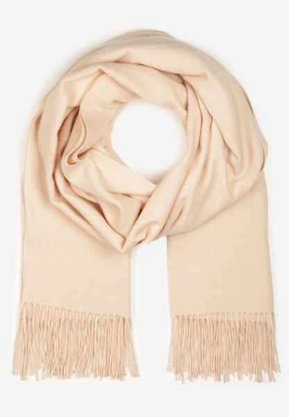 Jasnobeżowy Szalik z Tkaniny Wykończony Frędzlami Teofilla. Brązowe szaliki Born2be, bez wzorów, z tkaniny, klasyczne. Za 34.99 zł.