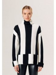 Rodier Wełniany sweter w kolorze czarno-białym rozmiar: XL. Białe swetry Rodier, xl, bez wzorów, z wełny, bez ramiączek. Za 339.37 zł.