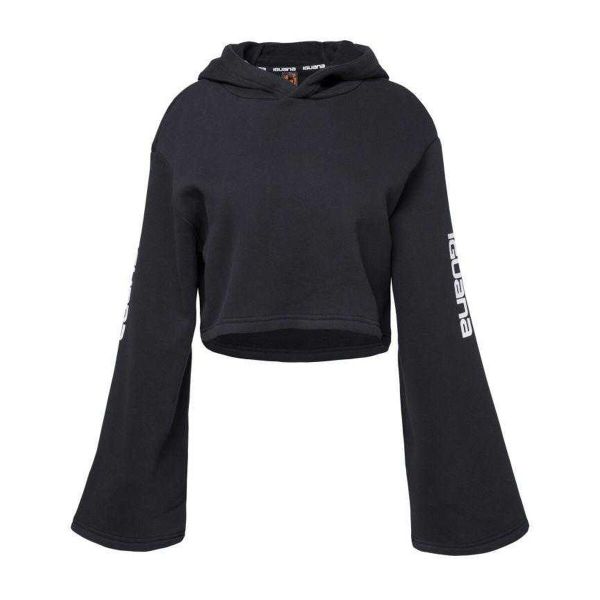 Bluza Damska Pirumo Flared Crop Z Kapturem. Czarne bluzy IGUANA, s, bez wzorów, z bawełny, z kapturem. Za 230.60 zł.