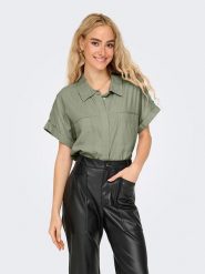 ONLY Bluzka w kolorze khaki rozmiar: L. Brązowe bluzki Only, l, bez wzorów, bez kołnierzyka, bez ramiączek. Za 92.86 zł.