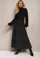 Czarna Rozkloszowana Spódnica Dzianinowa Maxi z Wiskozy Nich. Czarne spódnice Renee, bez wzorów, z dzianiny, maxi, rozkloszowane. Za 119.99 zł.