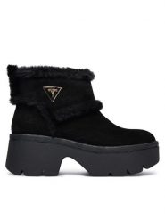 Guess Botki FLFBRD ESU10 Czarny. Czarne botki Guess, z aplikacjami, ze skóry, bez obcasa, na słupku, bez zapięcia. Za 519.99 zł.