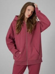 4F Bluza dresowa regular z kapturem damska - burgundowy L. Czerwone bluzy 4f, l, bez wzorów, z dresówki, z kapturem. Za 179.99 zł.