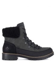 Rieker Botki Y9101-45 Szary. Szare botki Rieker, bez wzorów, z materiału, bez obcasa, na płaskiej podeszwie, bez zapięcia. Za 293.99 zł.