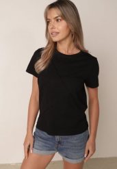 Czarny Klasyczny T-shirt z Bawełny Zdobiony Przeszyciami w Romby Onissa. Czarne t-shirty Born2be, l, z aplikacjami, z bawełny, bez kołnierzyka, bez ramiączek. Za 49.99 zł.