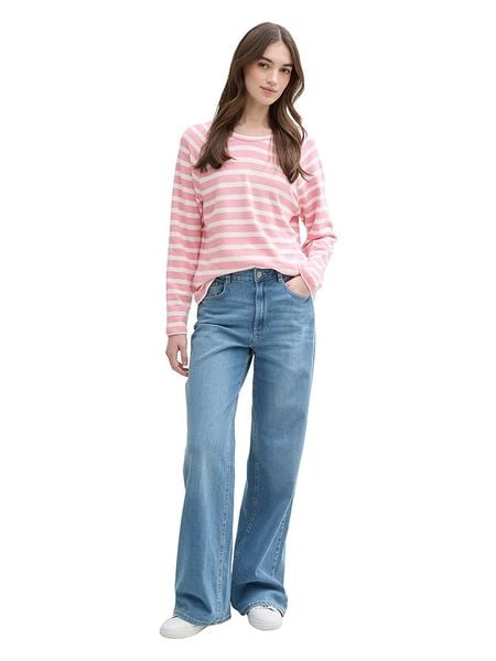 TOM TAILOR Denim Koszulka w kolorze jasnoróżowo-białym rozmiar: XS. Białe bluzki TOM TAILOR DENIM, xs, bez wzorów, z bawełny, bez kołnierzyka, bez ramiączek. Za 52.42 zł.