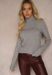 Szary Golf Sweterkowy z Domieszką Kaszmiru Zaivanna. Szare golfy Renee, bez wzorów, z jeansu, bez ramiączek. Za 79.99 zł.
