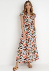 Czarno-Niebieska Sukienka Iraris. Niebieskie sukienki Born2be, na lato, l, bez wzorów, z materiału, bez kołnierzyka, bez ramiączek, maxi, kopertowe. Za 79.99 zł.