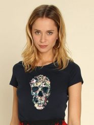 WOOOP Koszulka "Vintage Skull" w kolorze granatowym rozmiar: XL. Niebieskie bluzki Wooop, xl, bez wzorów, vintage, bez kołnierzyka, bez ramiączek. Za 56.99 zł.