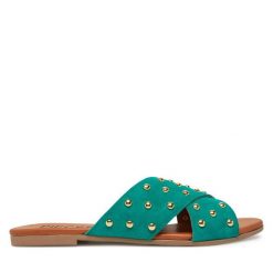 Klapki Pieces. Zielone klapki Pieces, bez wzorów, bez obcasa. Za 129.99 zł.