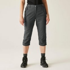 Spodnie turystyczne damskie Chaska capri. Szare spodnie sportowe Regatta, s, bez wzorów, z tkaniny, trekkingowe. W wyprzedaży za 149.99 zł.