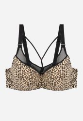 Beżowo-Brązowy Biustonosz z Ozdobną Siateczką i Paseczkami przy Dekolcie Anesa. Brązowe biustonosze Born2be, bez wzorów. Za 49.99 zł.