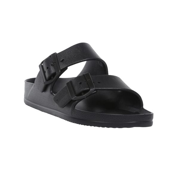 Klapki Damskie Lady Brooklyn. Czarne klapki Regatta, bez wzorów, z materiału, z otwartym noskiem, bez obcasa, na obcasie. Za 88.99 zł.