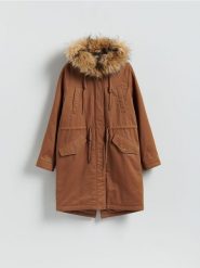 Bawełniana parka z kieszeniami - miedziany. Brązowe parki Reserved, l, z bawełny, bez kaptura. Za 399.99 zł.