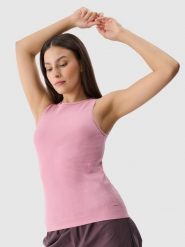 4F Top slim bezszwowy damski - pudrowy róż M/L. Czerwone topy 4f, l, bez wzorów, z dzianiny, bez kołnierzyka, bez ramiączek. W wyprzedaży za 39.99 zł.