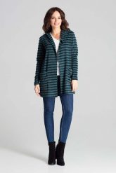 Zielony Niezapinany Sweter w Paski z Kapturem. Zielone swetry Katrus, m, bez wzorów, z elastanu, bez ramiączek. Za 219.00 zł.